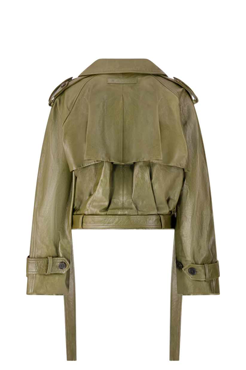 Leather Bomber Jacket - Deep Sage