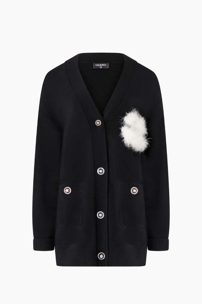 VINTAGE Chanel Cashmere Cardigan with Feather Logo Detail