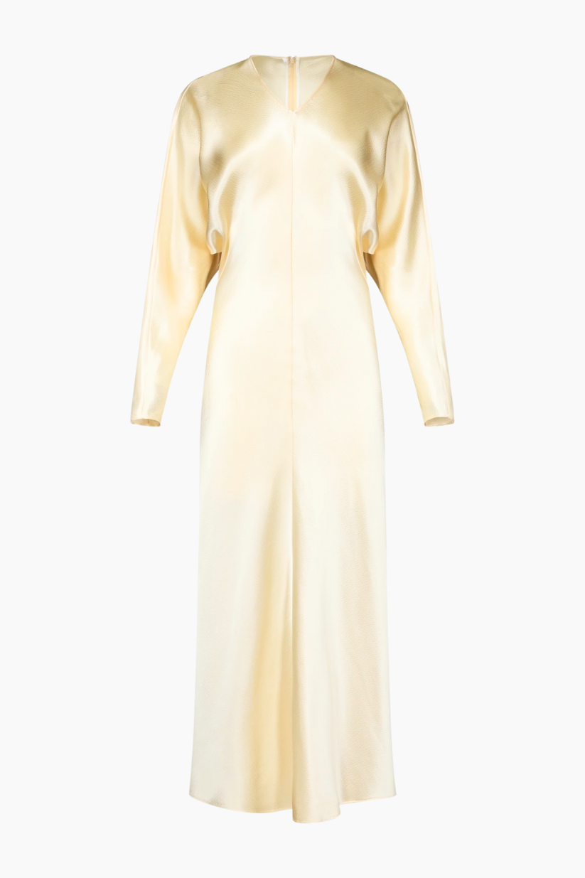 Naomie Hammered Satin Dress - Cream
