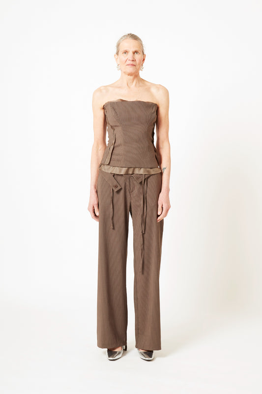 Double Fold Suit Pants - Brown Pinstripe