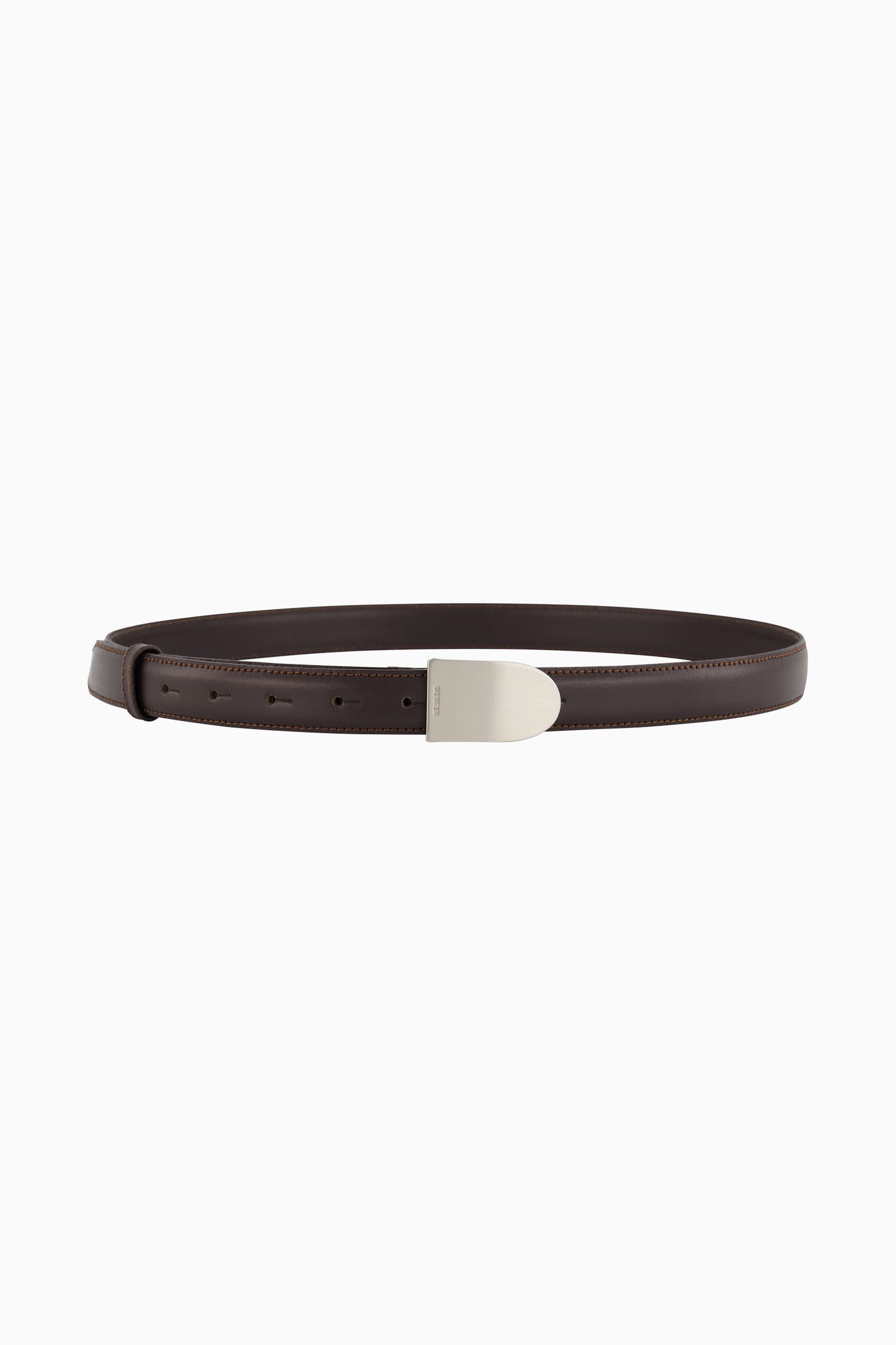 Brown belt with silver buckle.