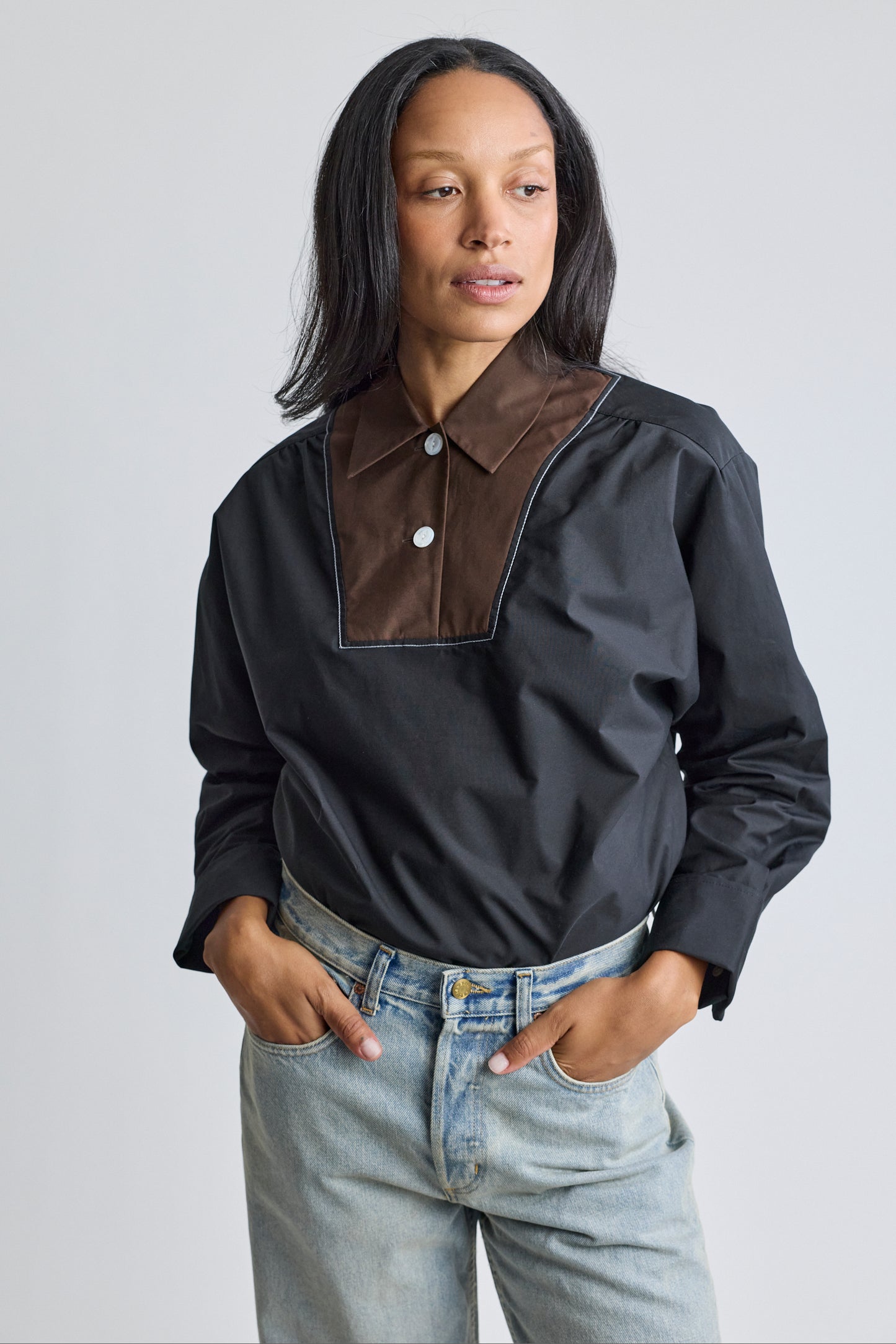 Contrast Bib Poplin Shirt