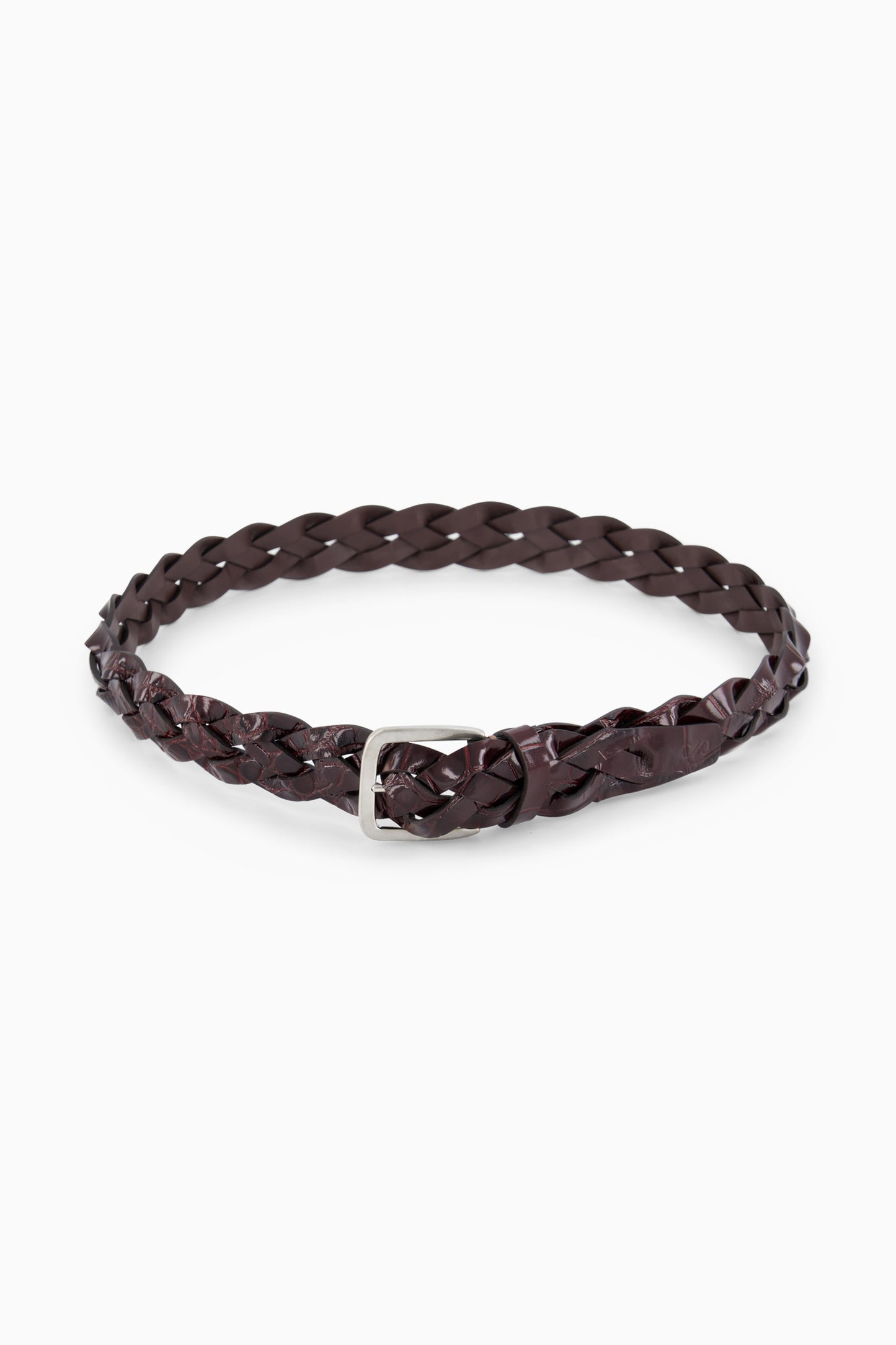 Wide Croc Embossed Braid Belt - Bordeaux