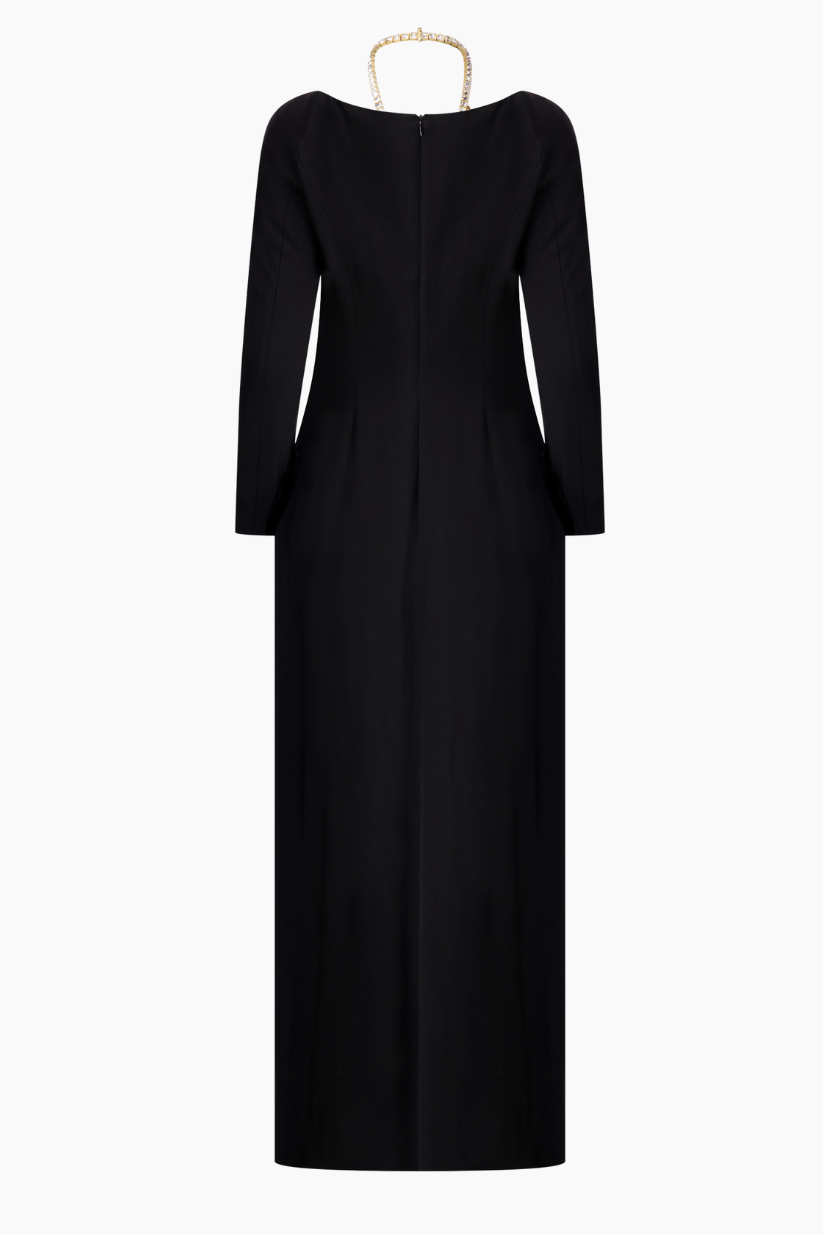 Thierry Mugler Black Gown with Crystal Necklace