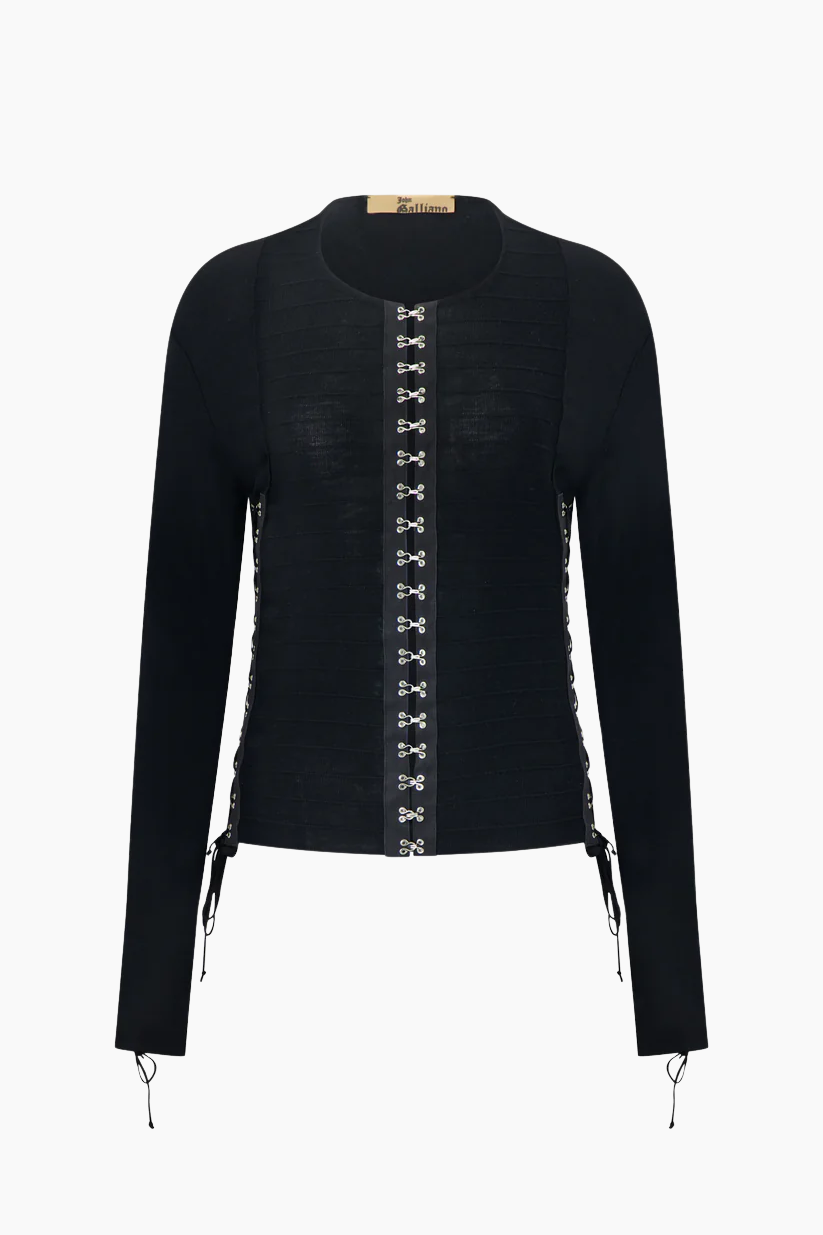 John Galliano Knit Hook Lace Up Sweater Top