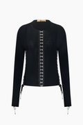 John Galliano Knit Hook Lace Up Sweater Top