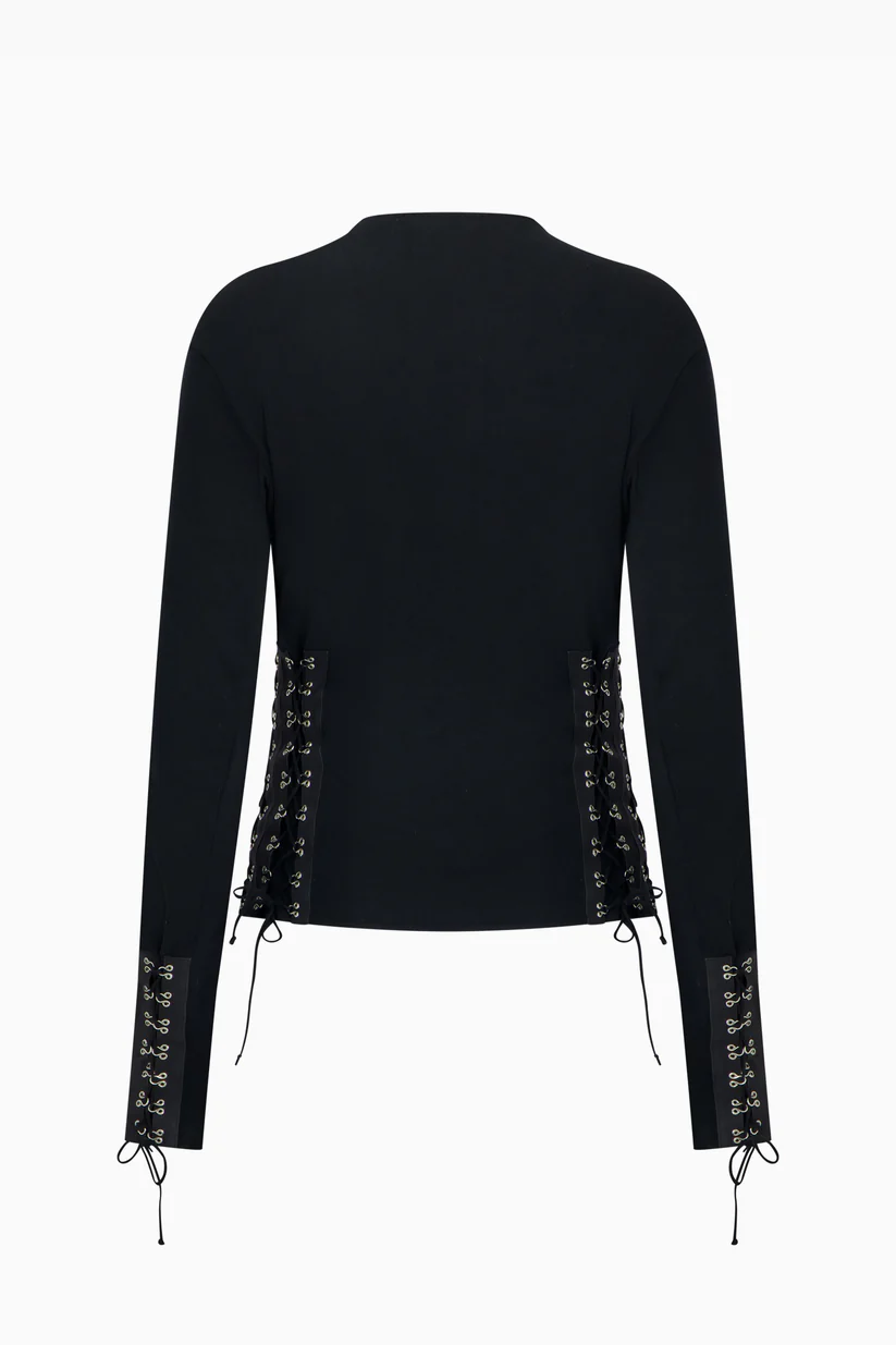 John Galliano Knit Hook Lace Up Sweater Top