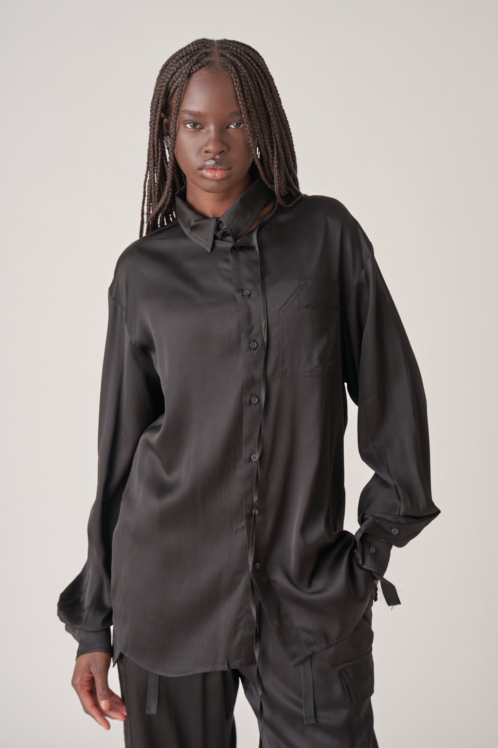 Oversized Satin Cut-Out Shirt