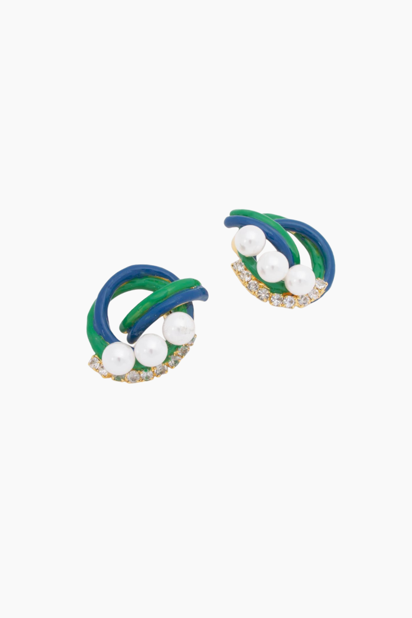 Rhinestone and Pearl Earrings - Blue