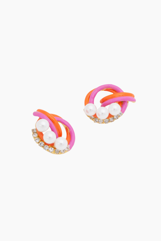 Rhinestone and Pearl Earrings - Pink