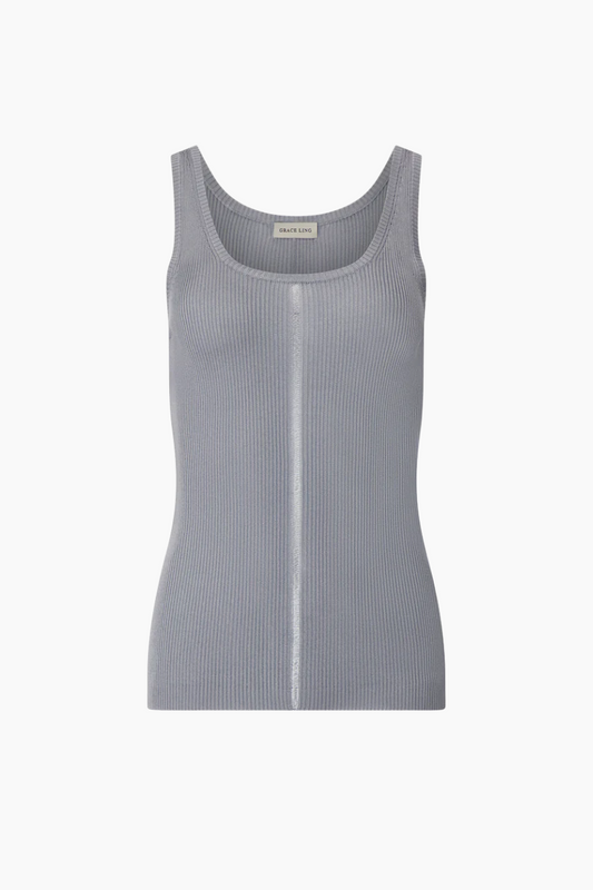 Ribbed Knit Column Tank - Steel