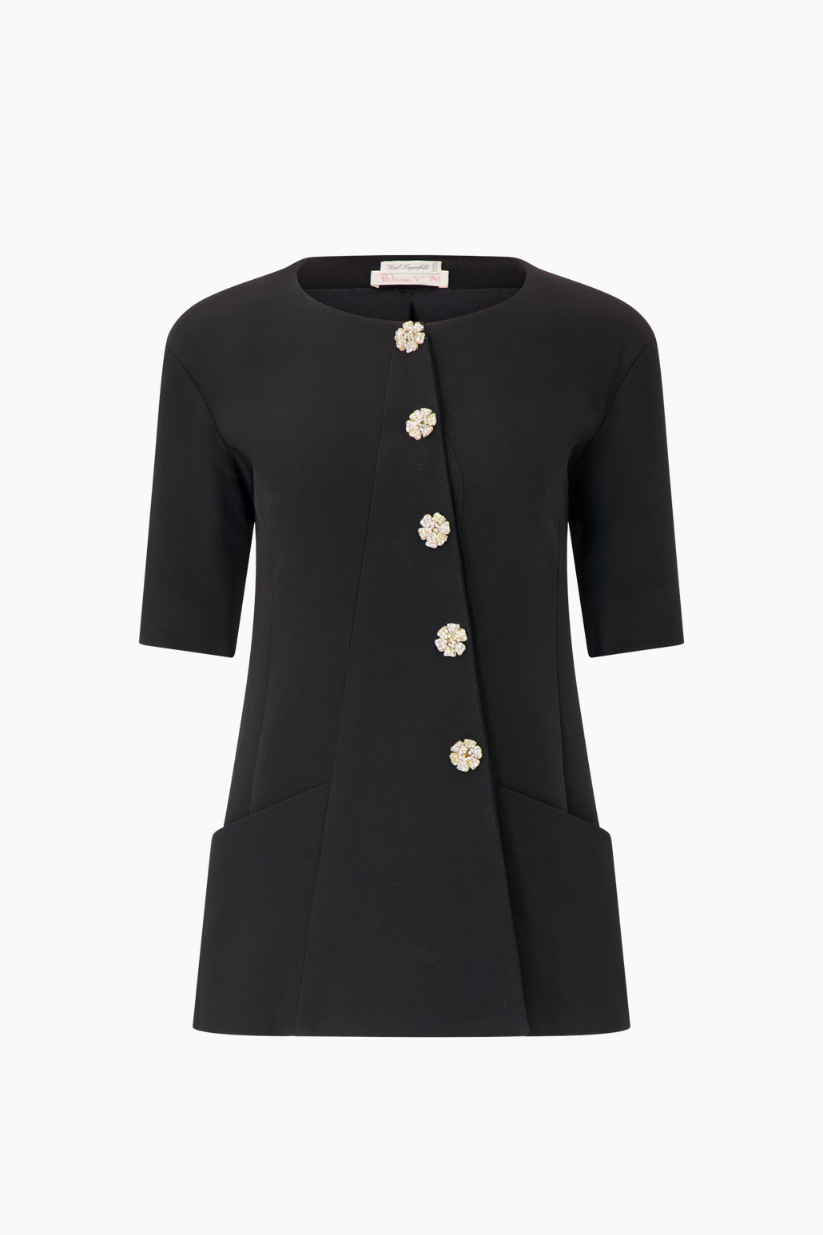 Karl Lagerfeld Black Jacket with Flower Fastenings