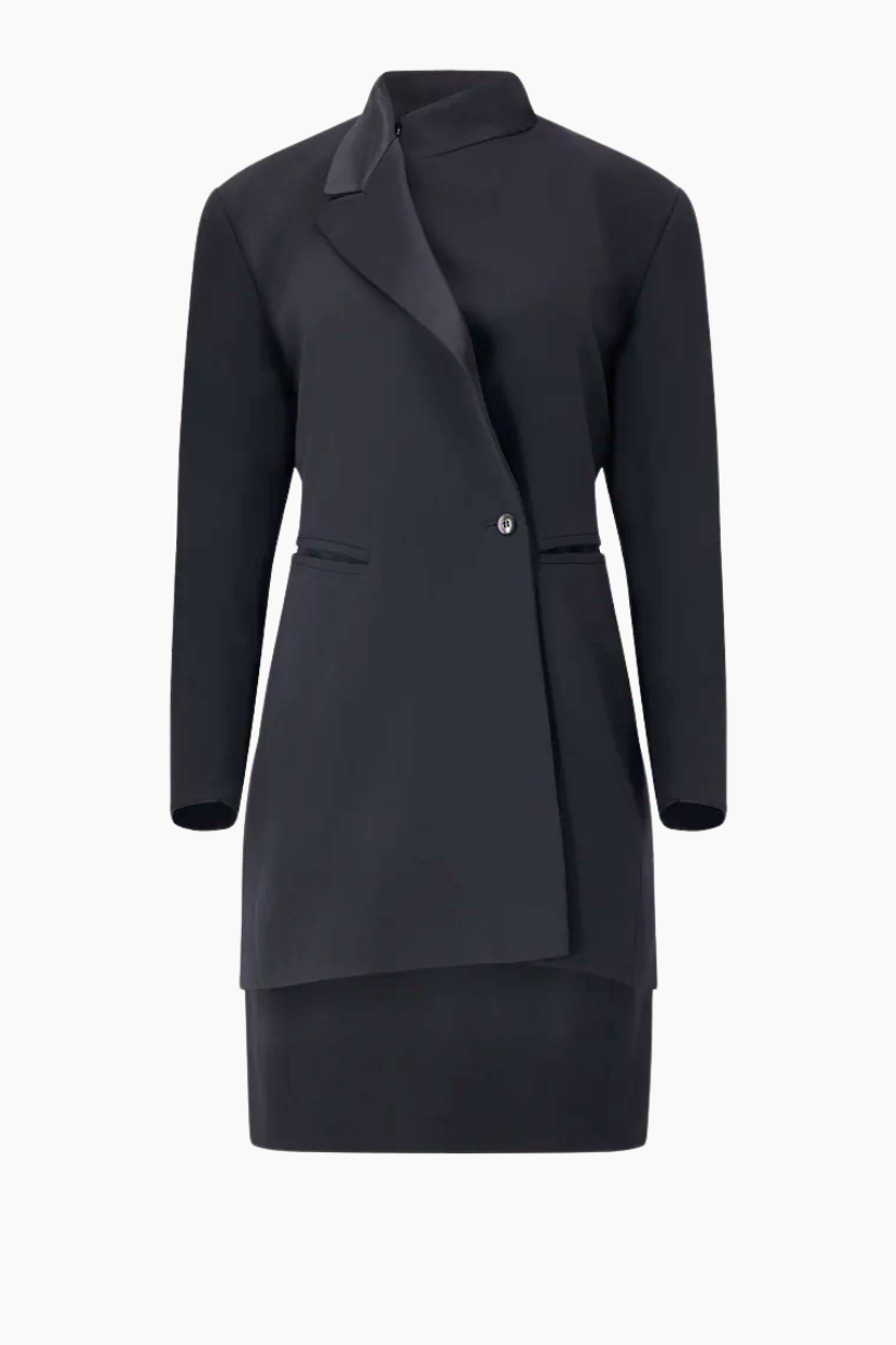 Claude Montana Black Satin Skirt Suit