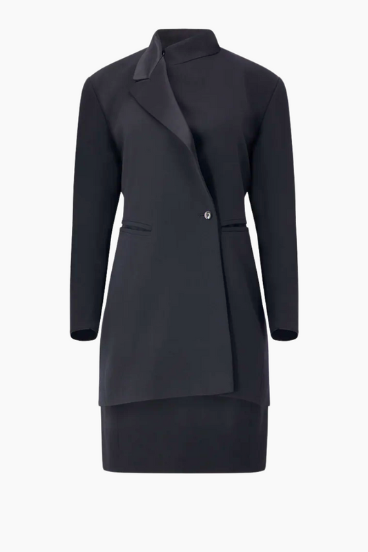 Claude Montana Black Satin Skirt Suit