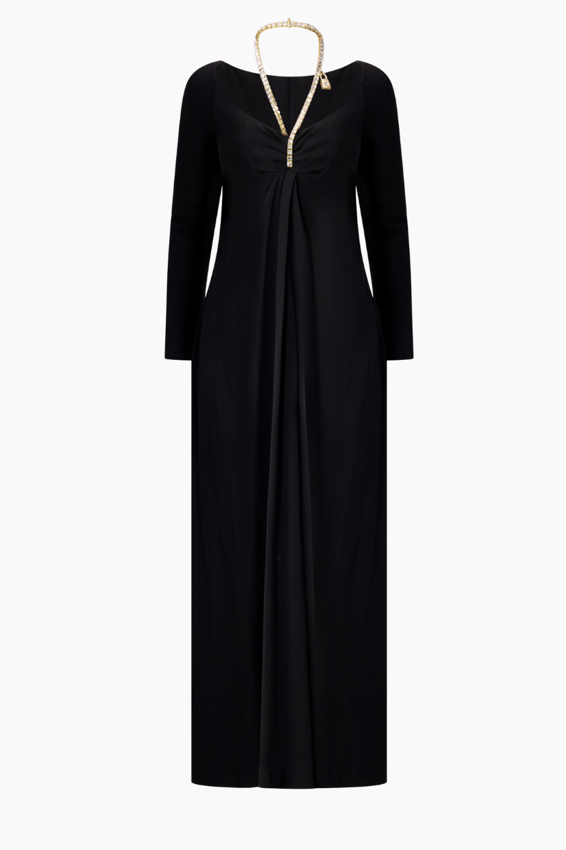 Thierry Mugler Black Gown with Crystal Necklace