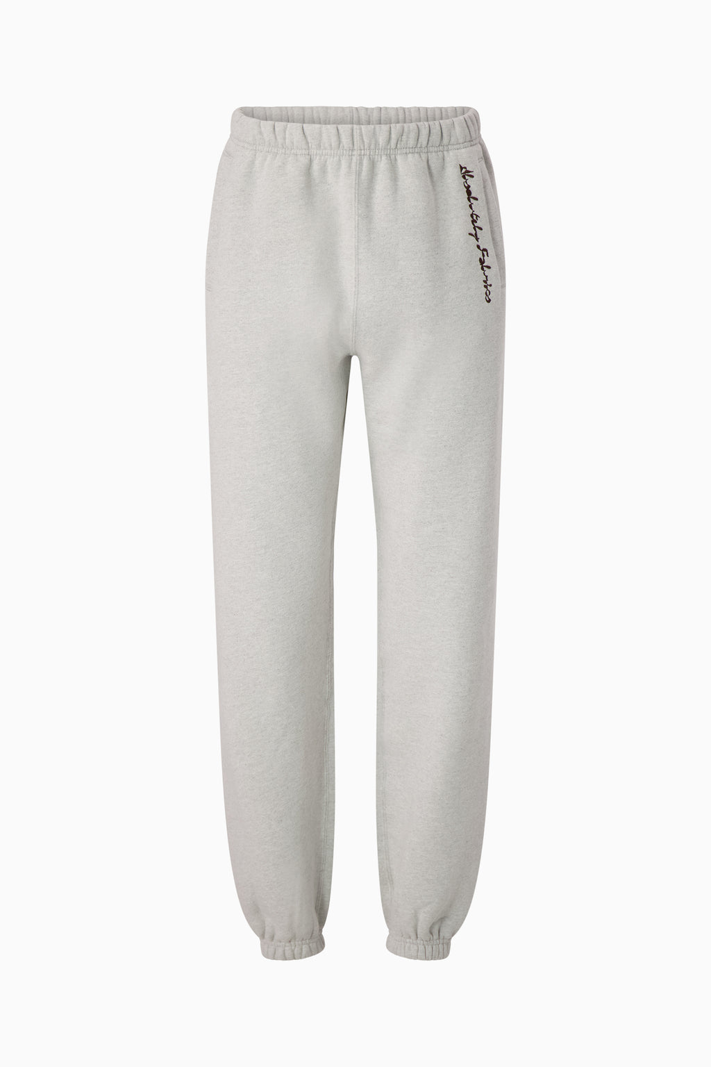 Grey sweatpants with "Absolutely Fabrics" embroidery