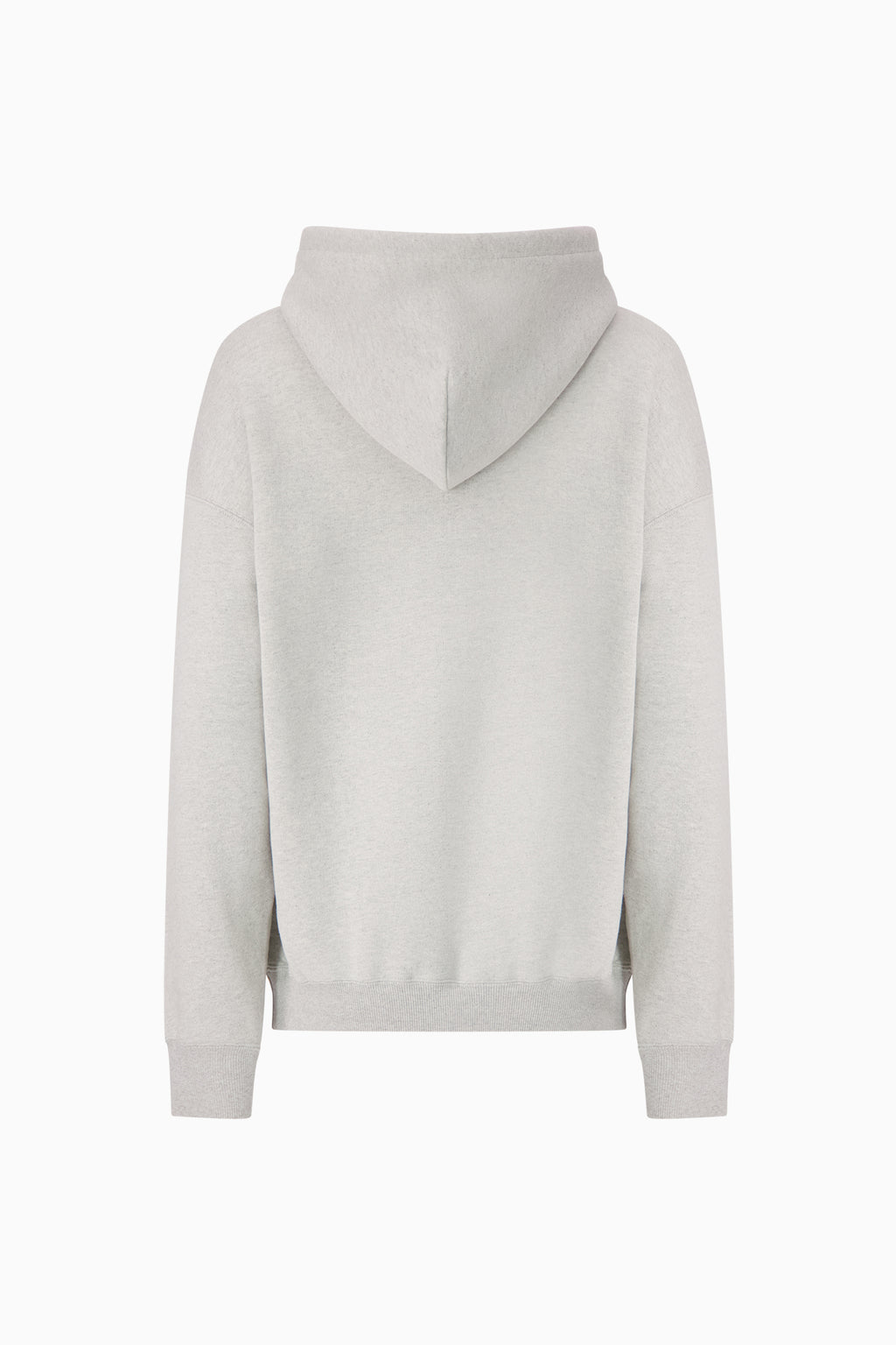 Torso view of model wearing grey Absolutely Fabrics hoodie.