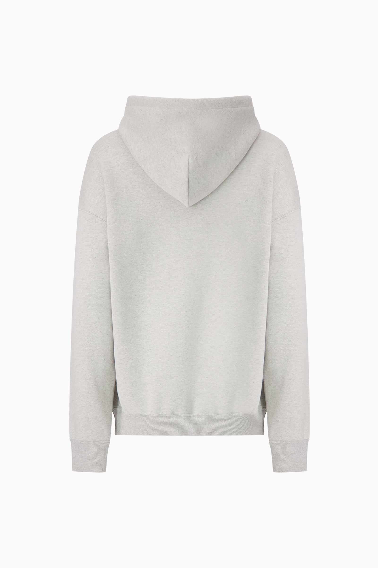 Torso view of model wearing grey Absolutely Fabrics hoodie.