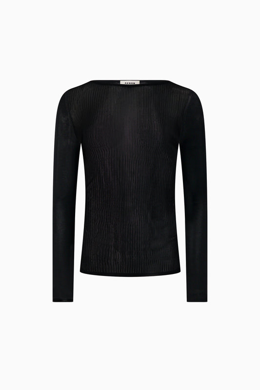 Brittany Gathered Long Sleeve Top - Black