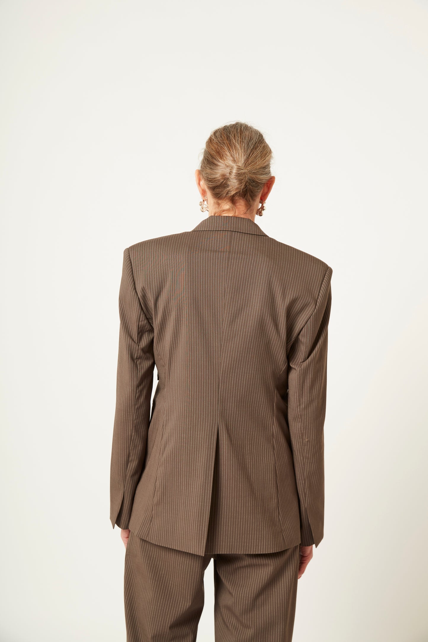 Signature Split Blazer - Brown Pinstripe