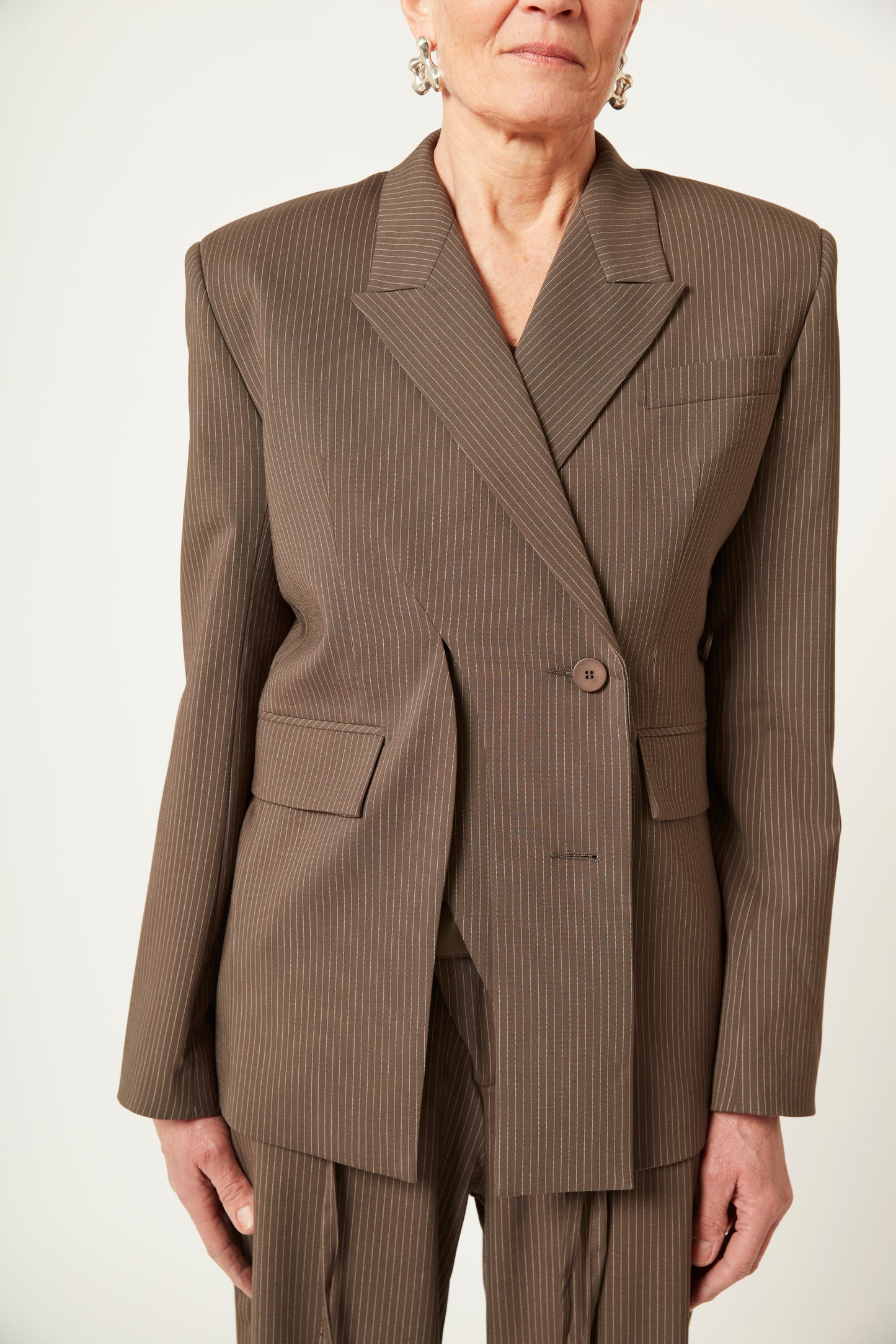 Signature Split Blazer - Brown Pinstripe