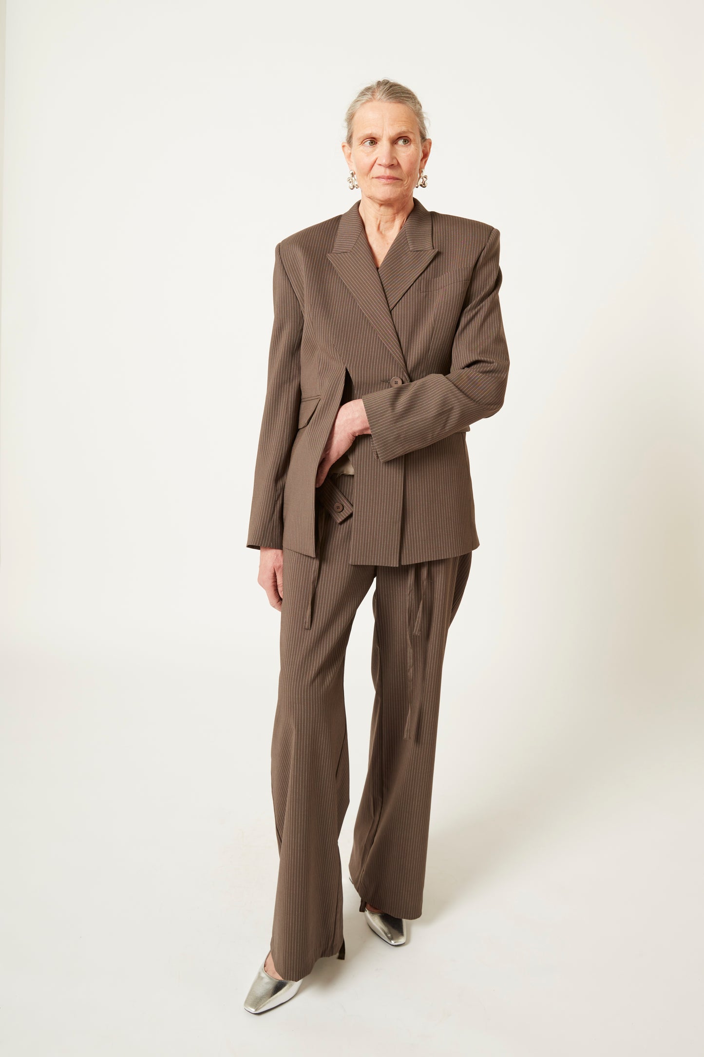 Signature Split Blazer - Brown Pinstripe