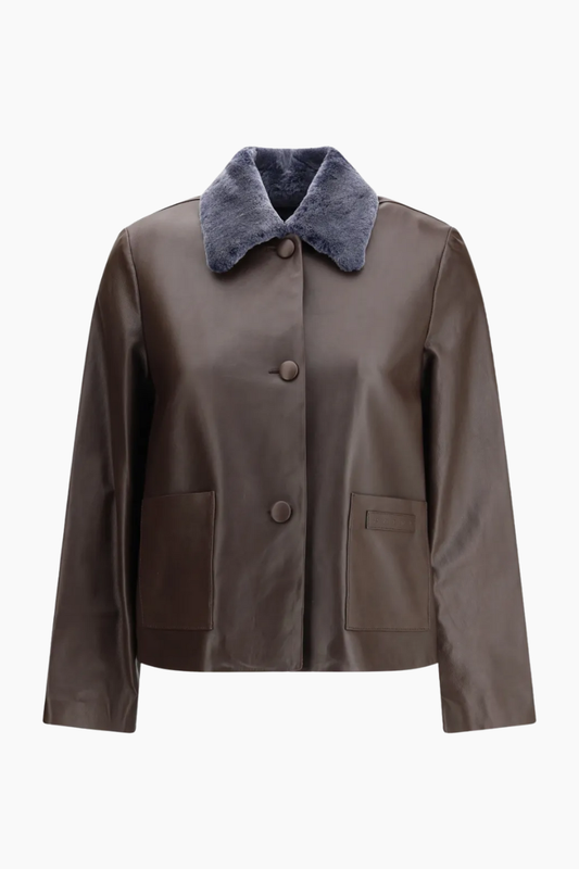 Leather Jacket with Shearling Collar and Cuffs