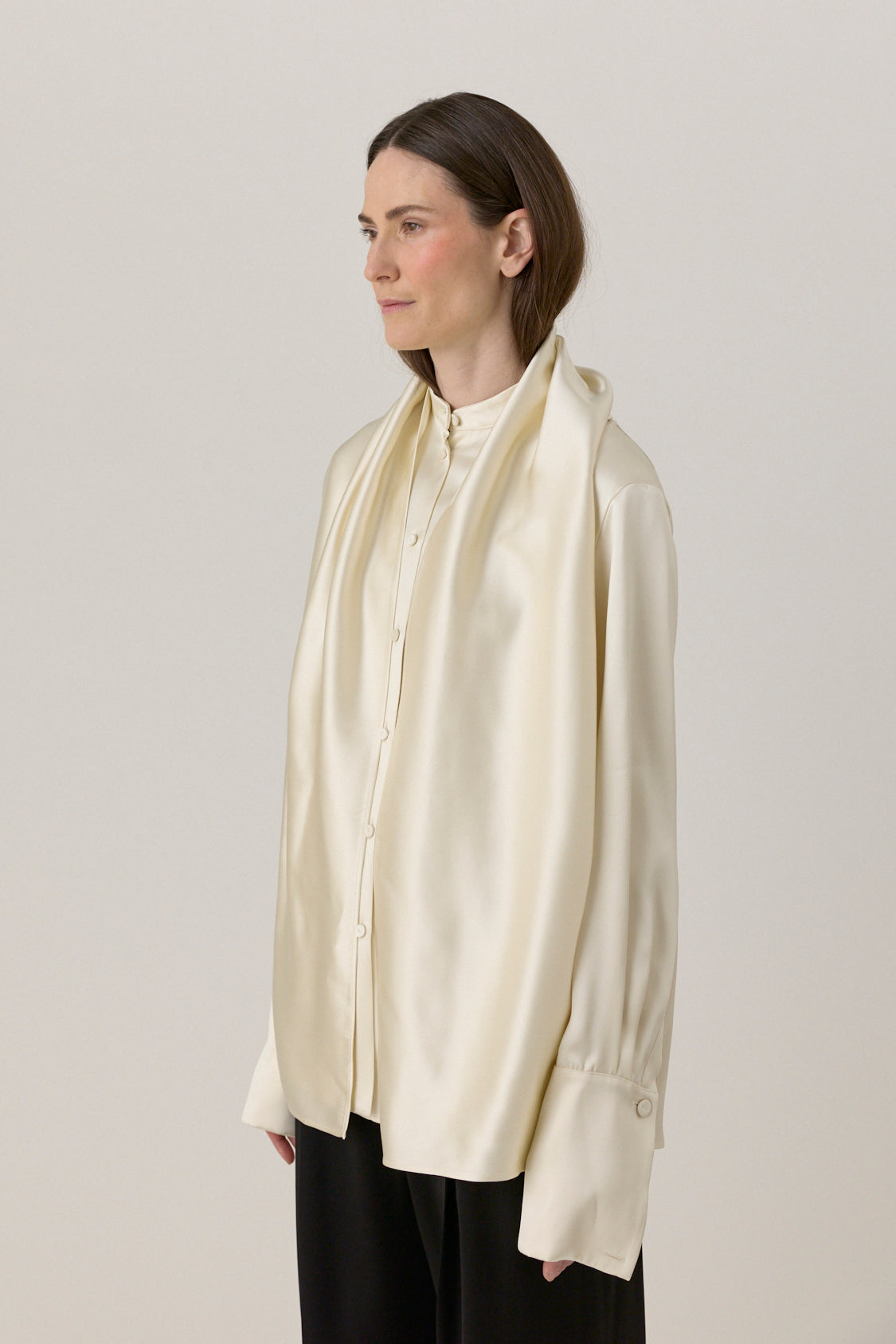 Band Collar Blouse - Cream