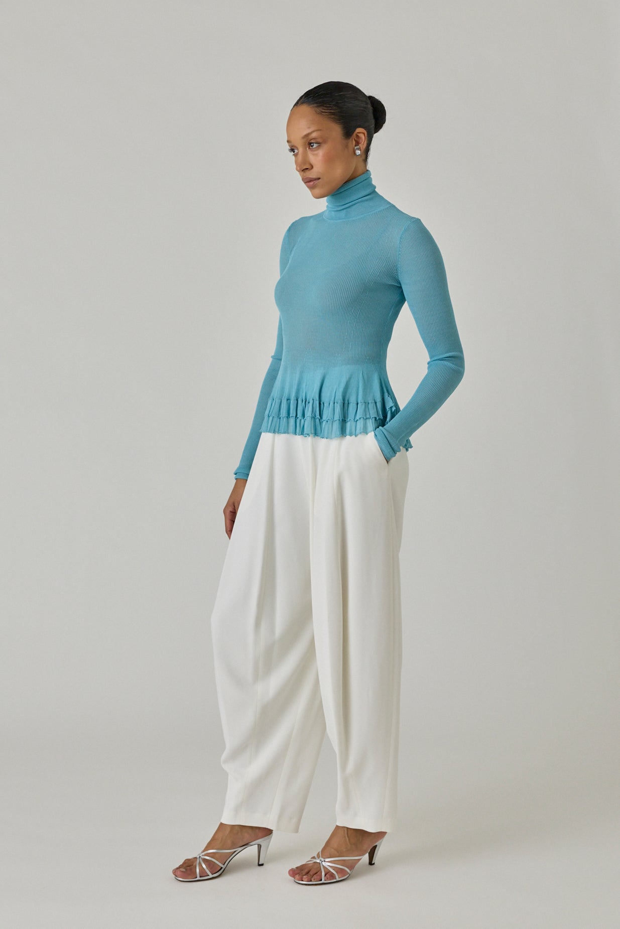 Merritt Turtleneck Peplum Knit - Celeste