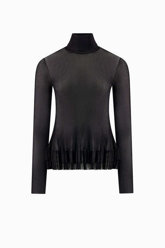 Merritt Turtleneck Peplum Knit - Black