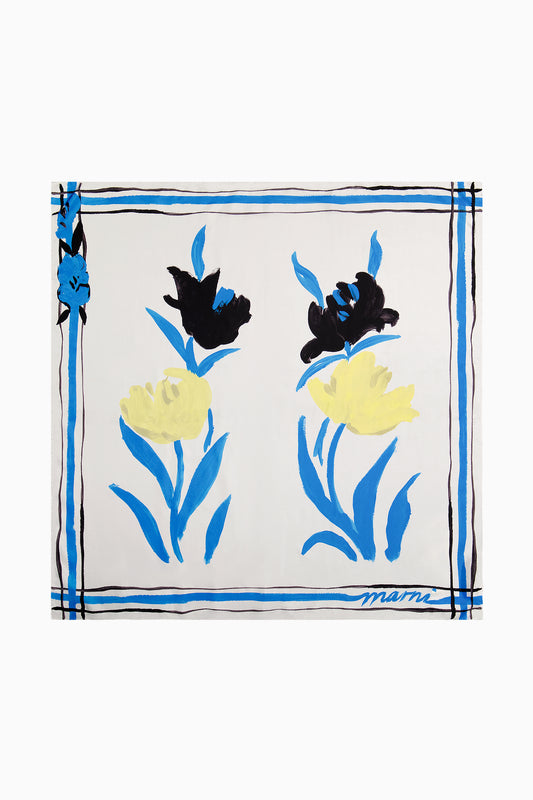 Azure Bloom Silk Twill Foulard
