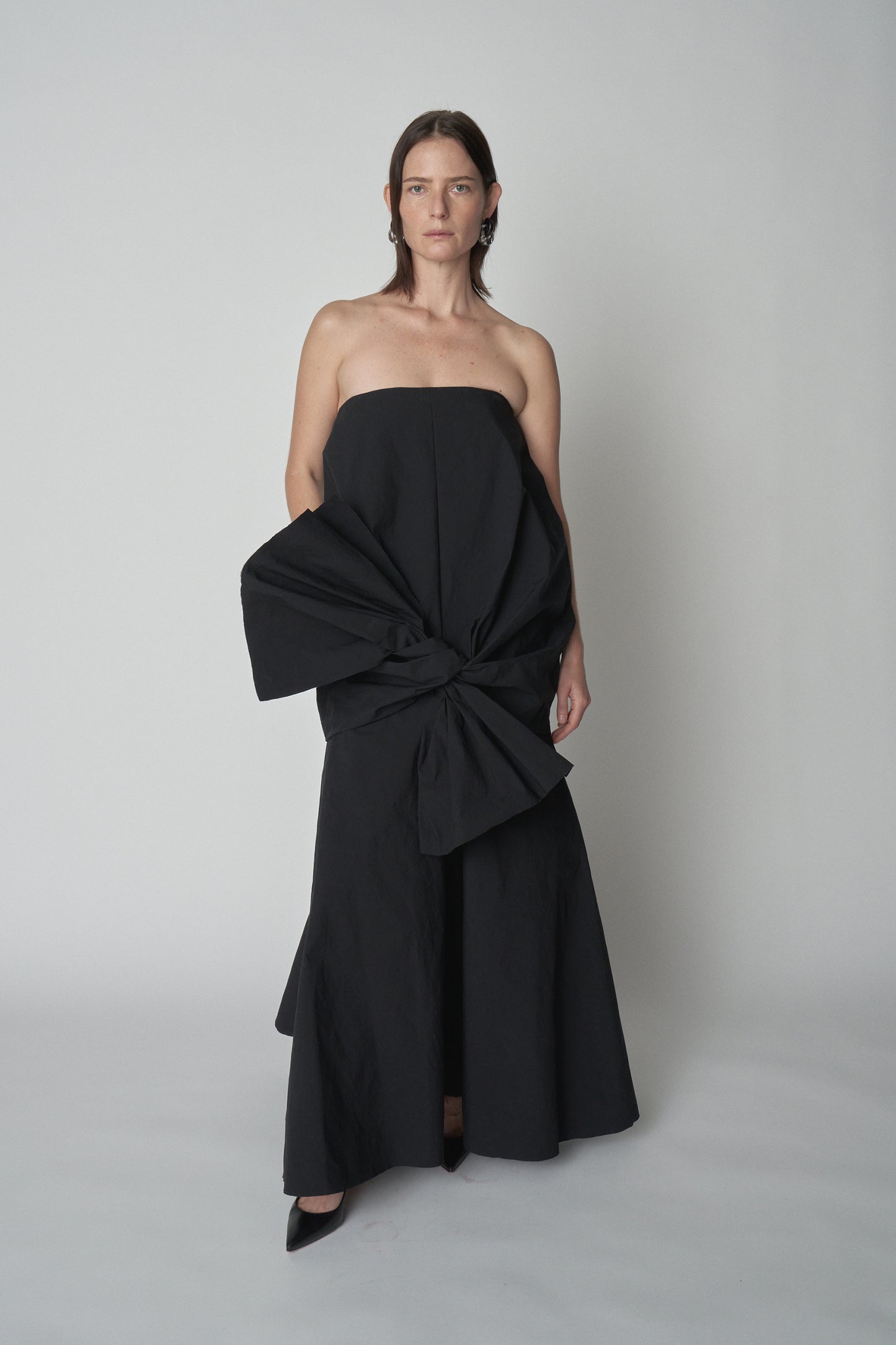 Strapless Tie Front Bubble Gown