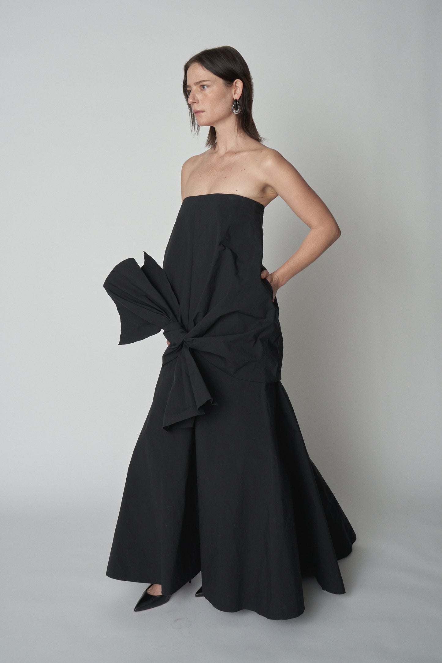 Strapless Tie Front Bubble Gown