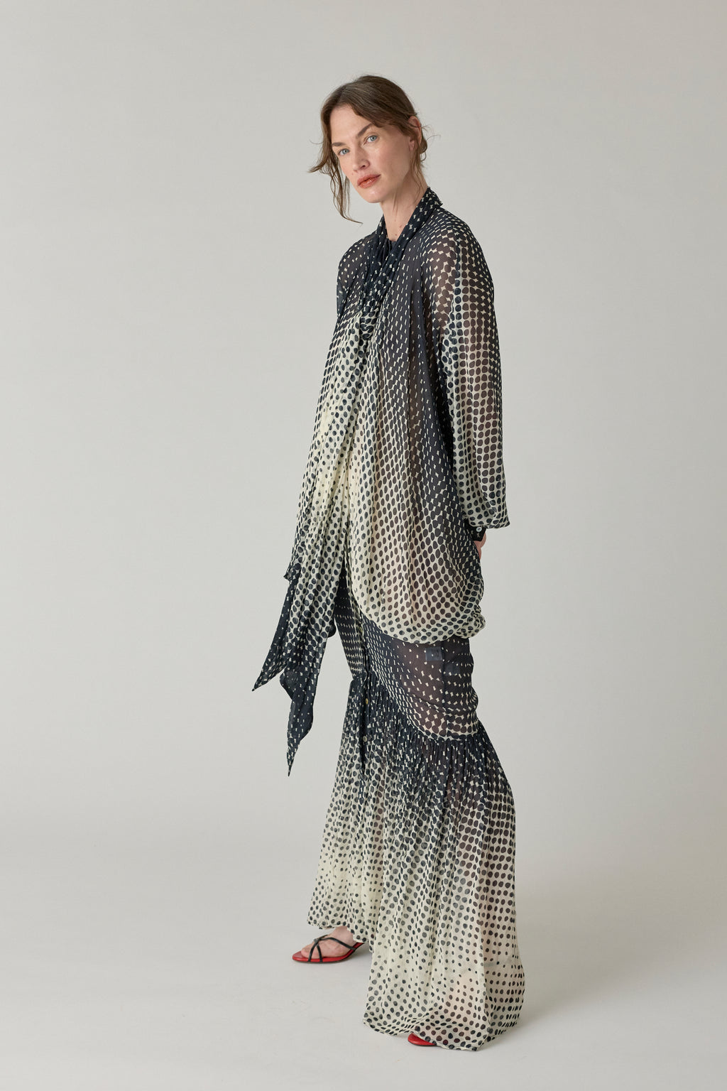 Sheer Halftone Wiggle Dot Batwing Sleeve Caftan