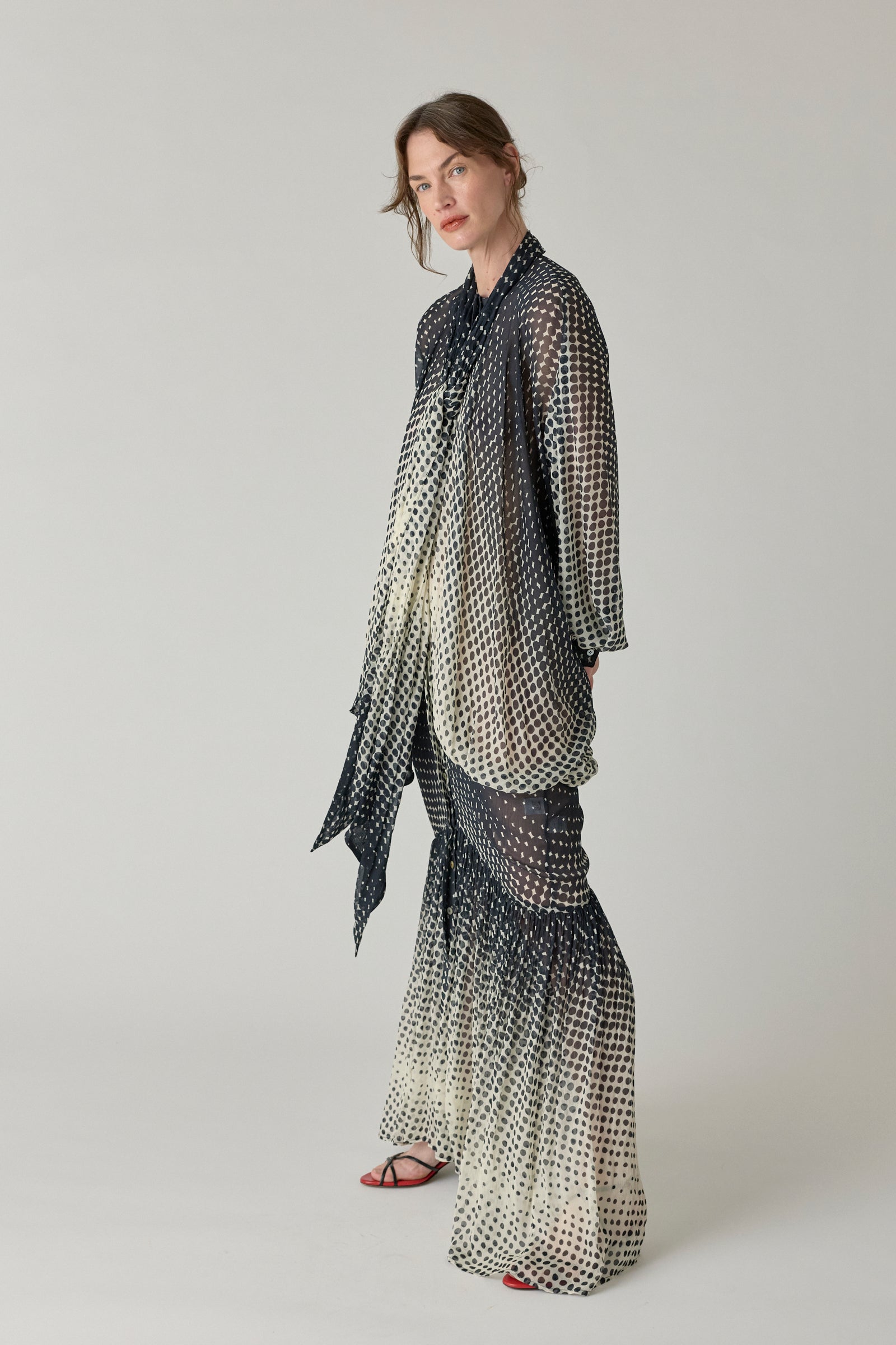 Sheer Halftone Wiggle Dot Batwing Sleeve Caftan