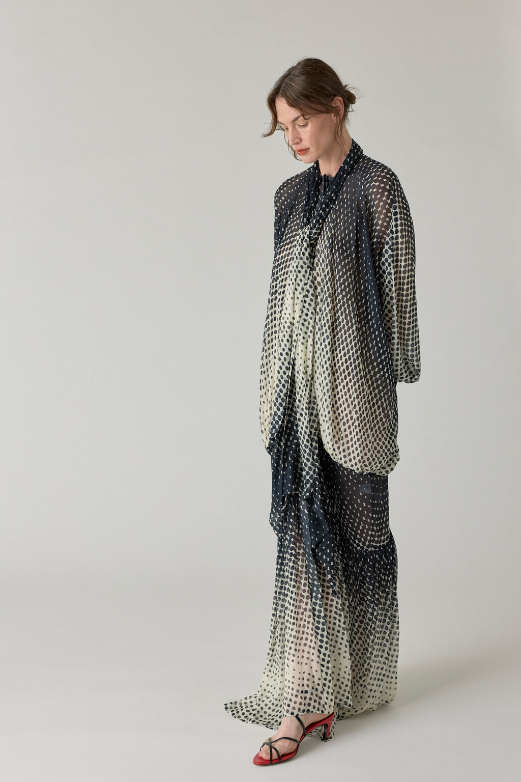 Sheer Halftone Wiggle Dot Batwing Sleeve Caftan