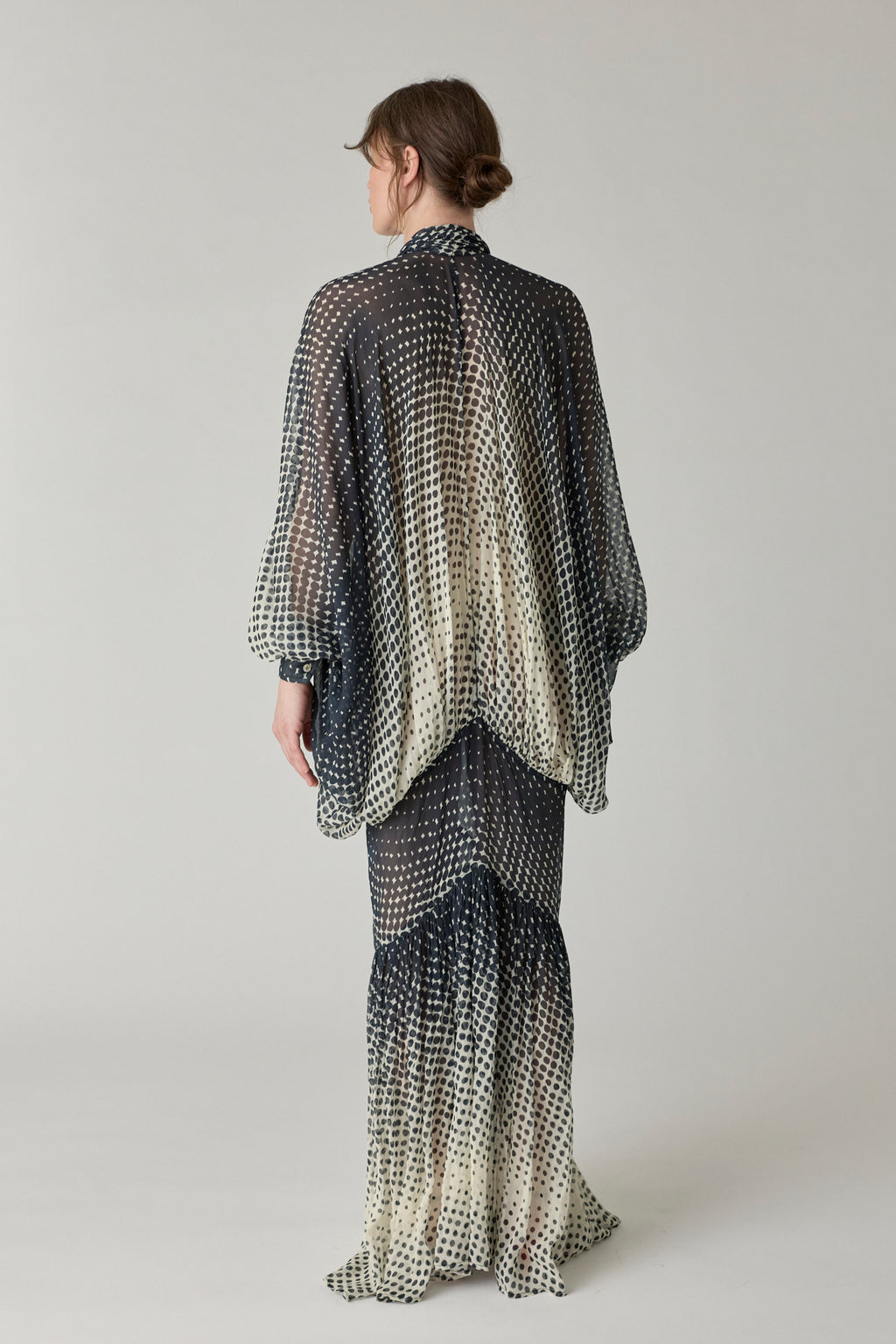 Sheer Halftone Wiggle Dot Batwing Sleeve Caftan