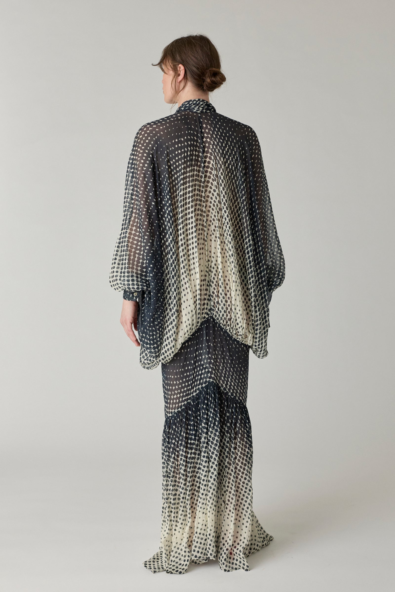 Sheer Halftone Wiggle Dot Batwing Sleeve Caftan