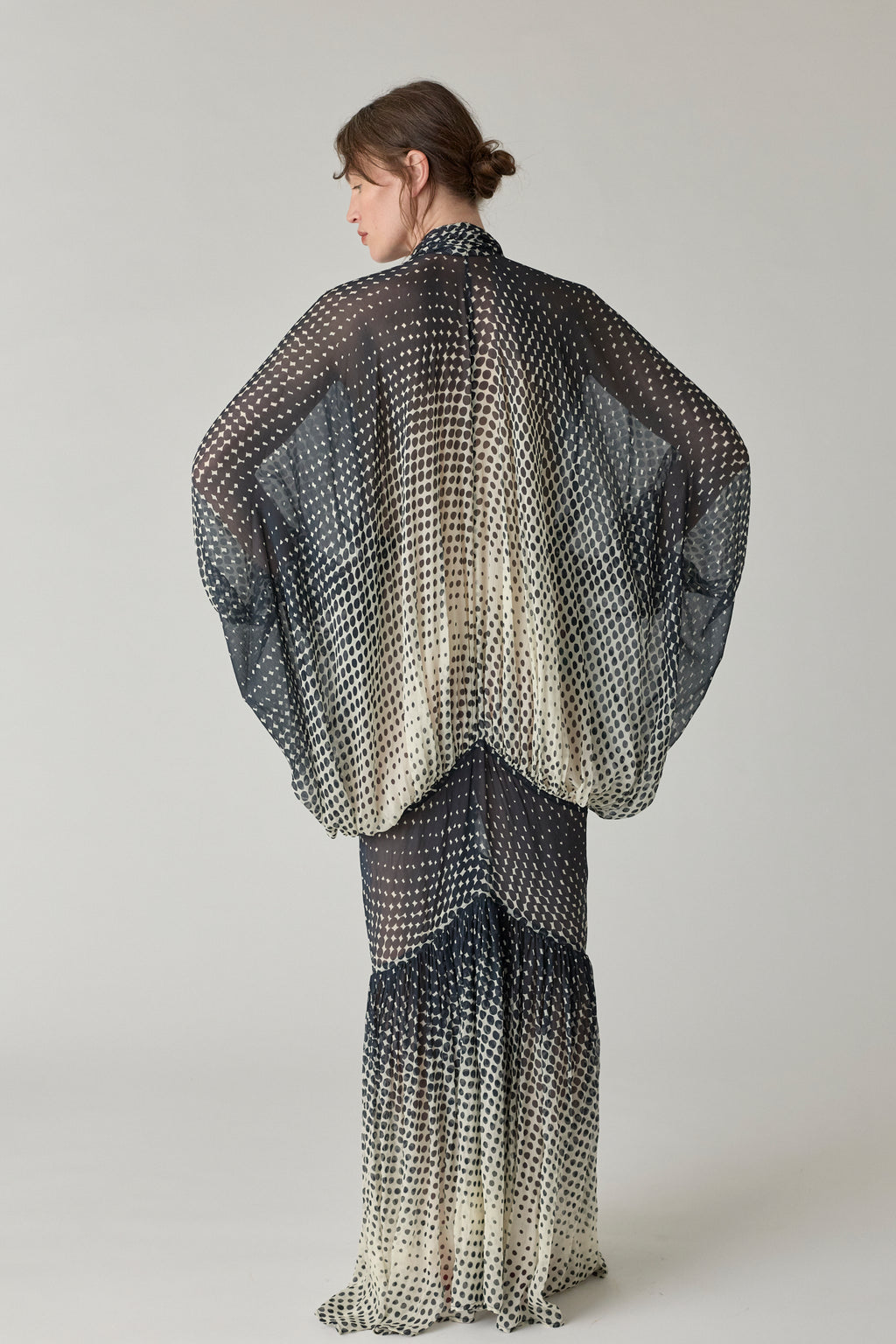 Sheer Halftone Wiggle Dot Batwing Sleeve Caftan