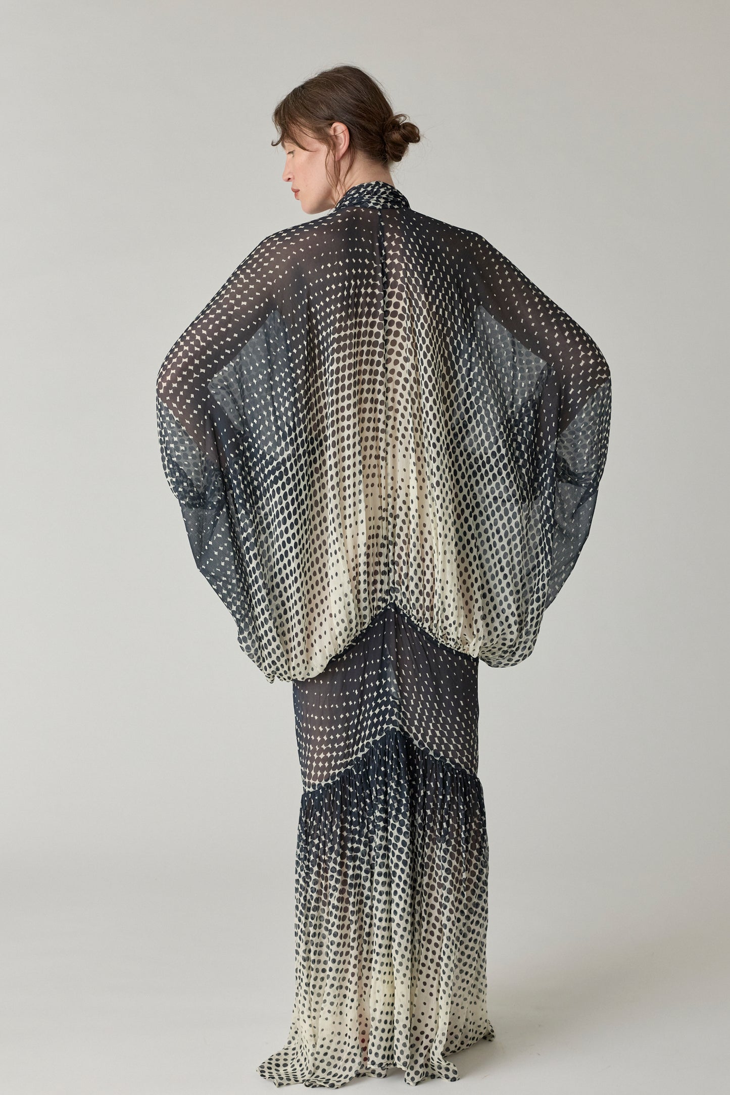 Sheer Halftone Wiggle Dot Batwing Sleeve Caftan