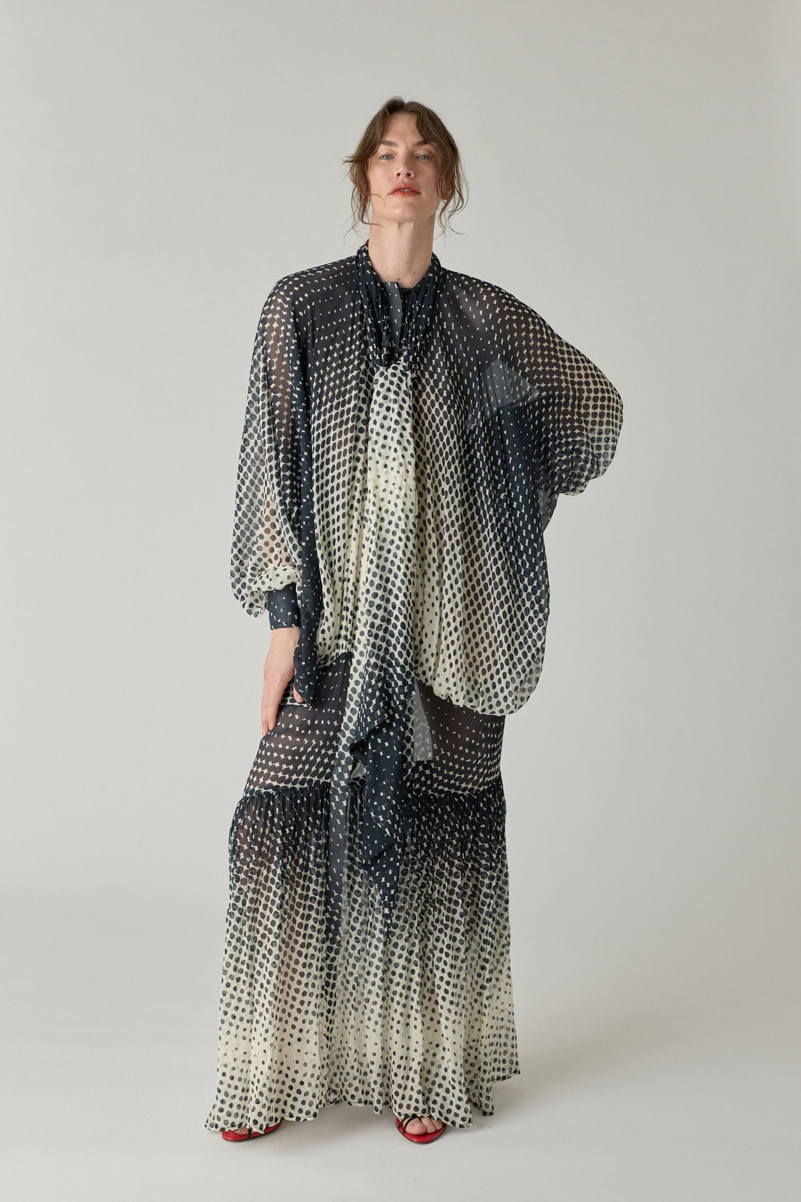 Sheer Halftone Wiggle Dot Batwing Sleeve Caftan