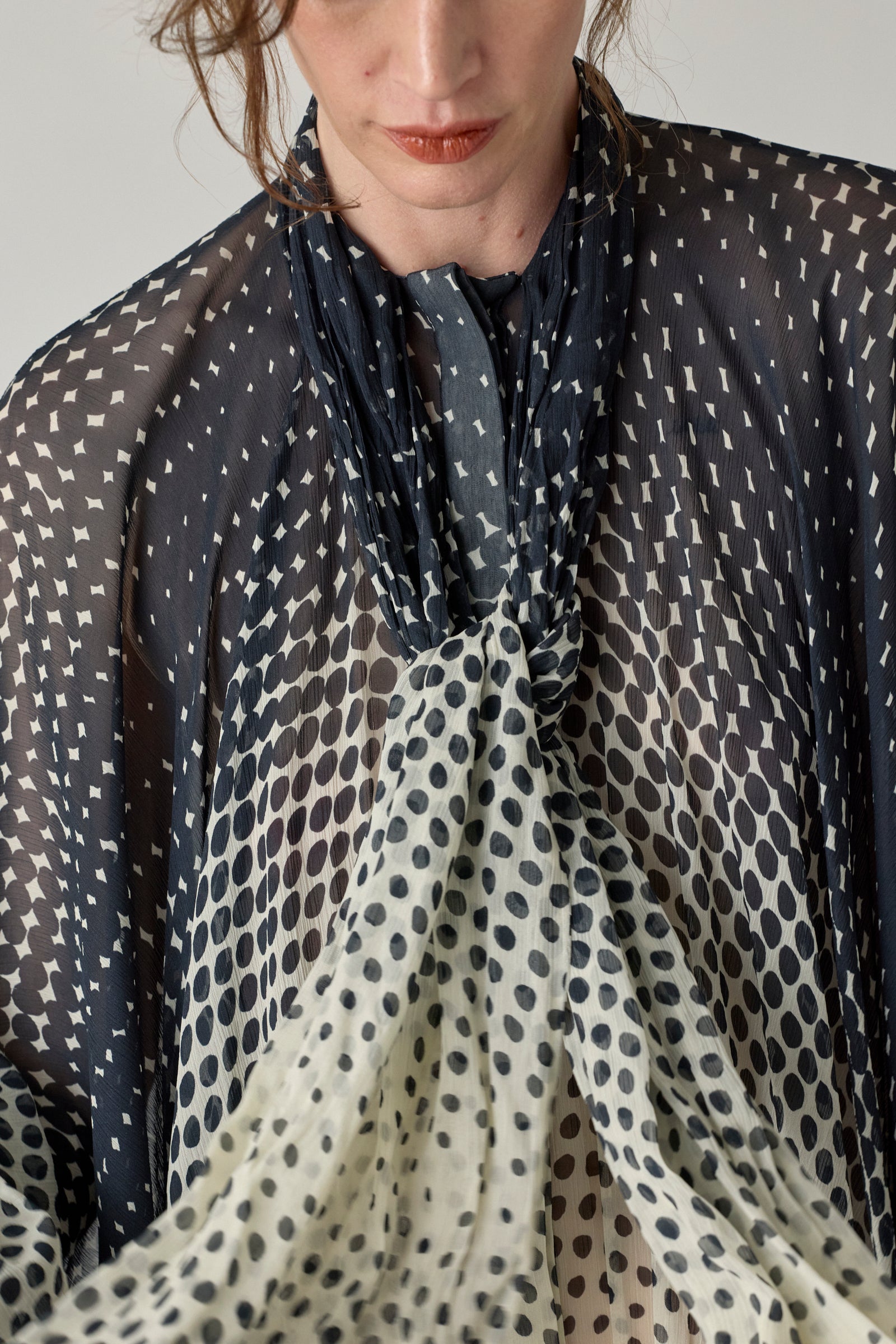 Sheer Halftone Wiggle Dot Batwing Sleeve Caftan