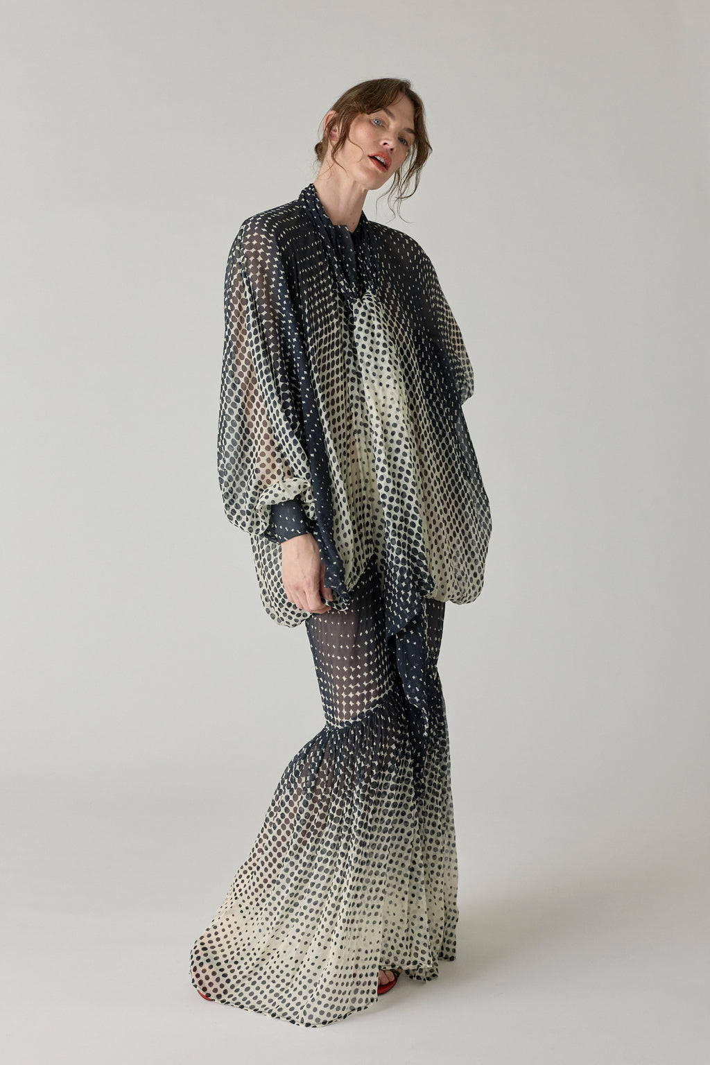 Sheer Halftone Wiggle Dot Batwing Sleeve Caftan