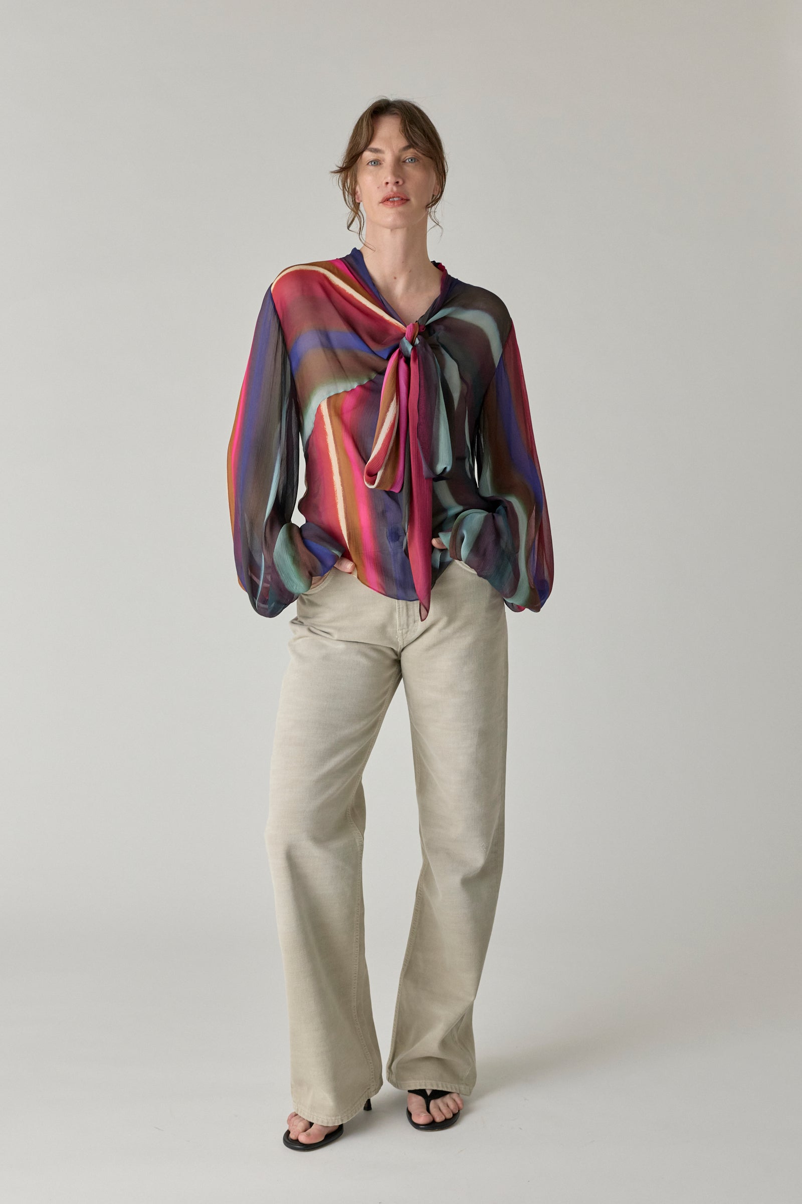 Louie Stripe Scarf Neck Blouse