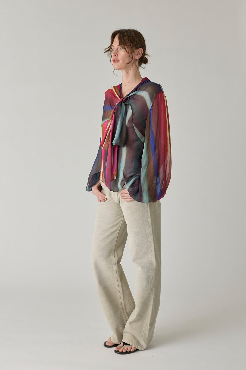 Louie Stripe Scarf Neck Blouse