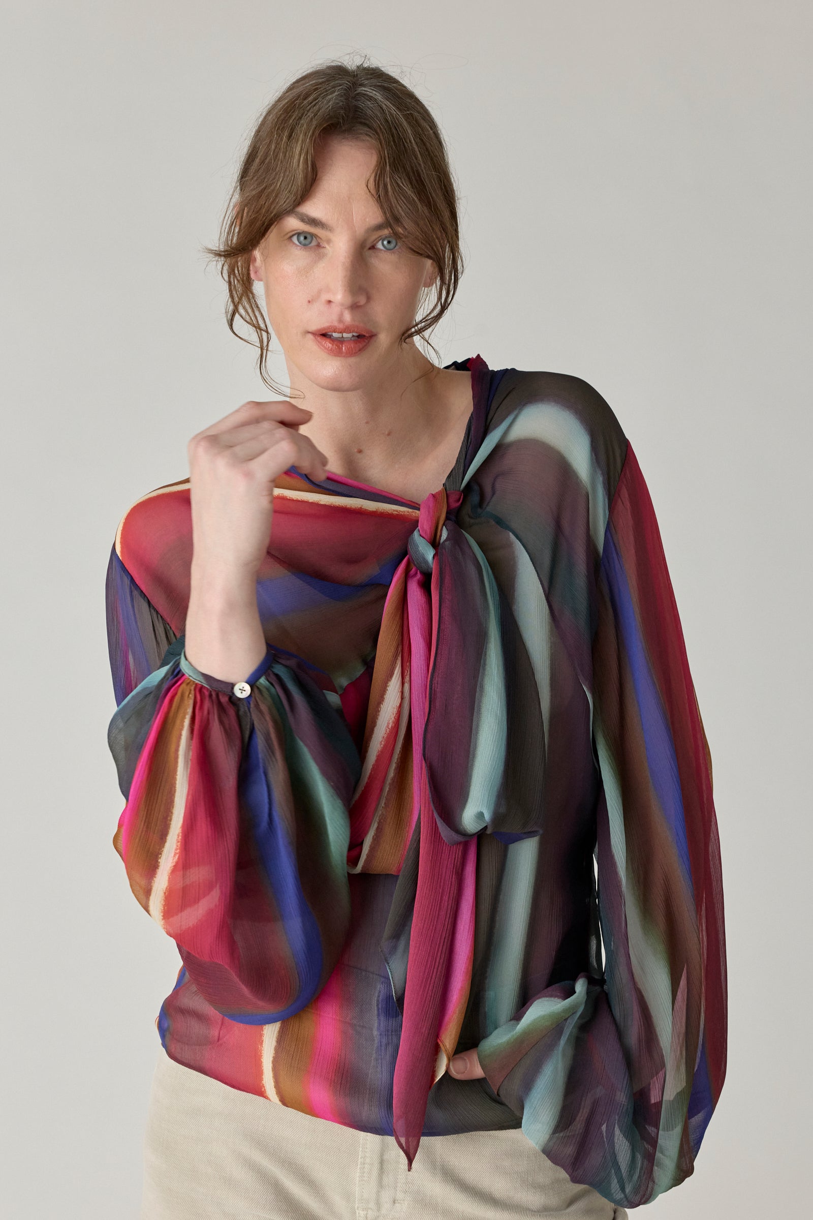 Louie Stripe Scarf Neck Blouse