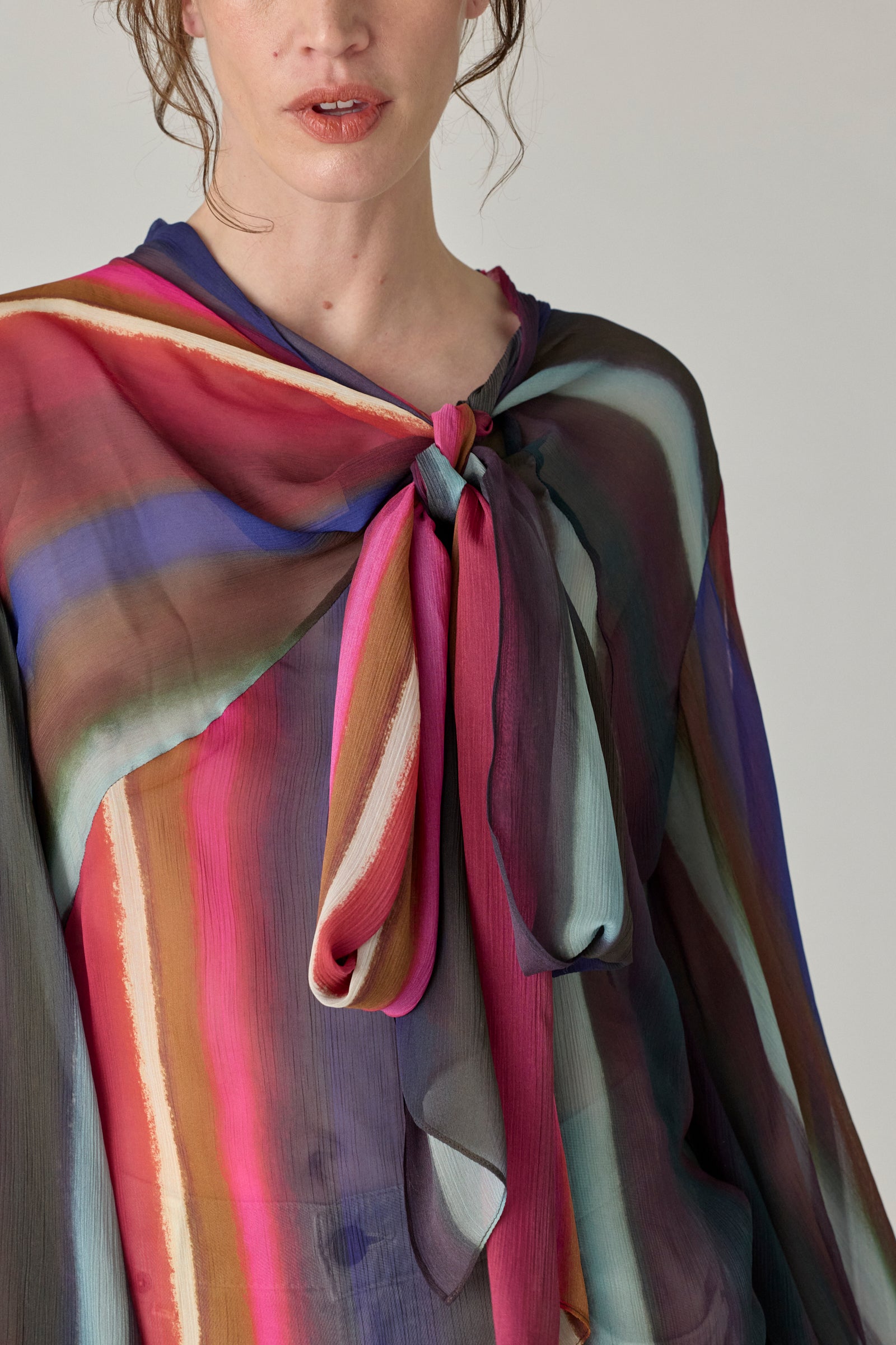 Louie Stripe Scarf Neck Blouse