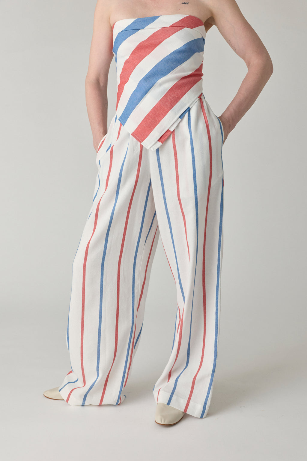 The Palazzo Pant - Blue/Red Stripe