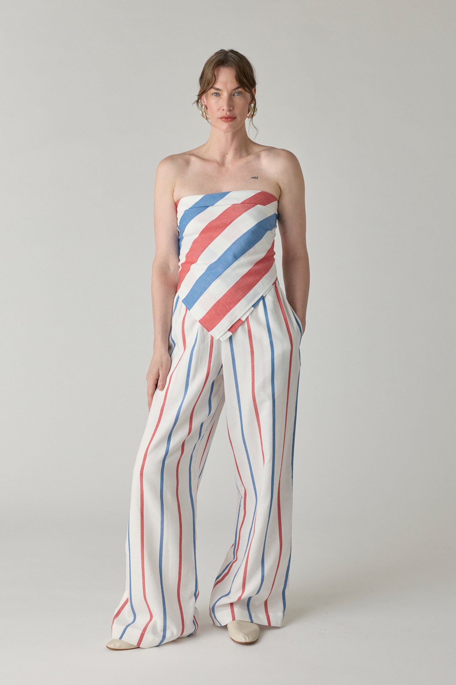 The Palazzo Pant - Blue/Red Stripe