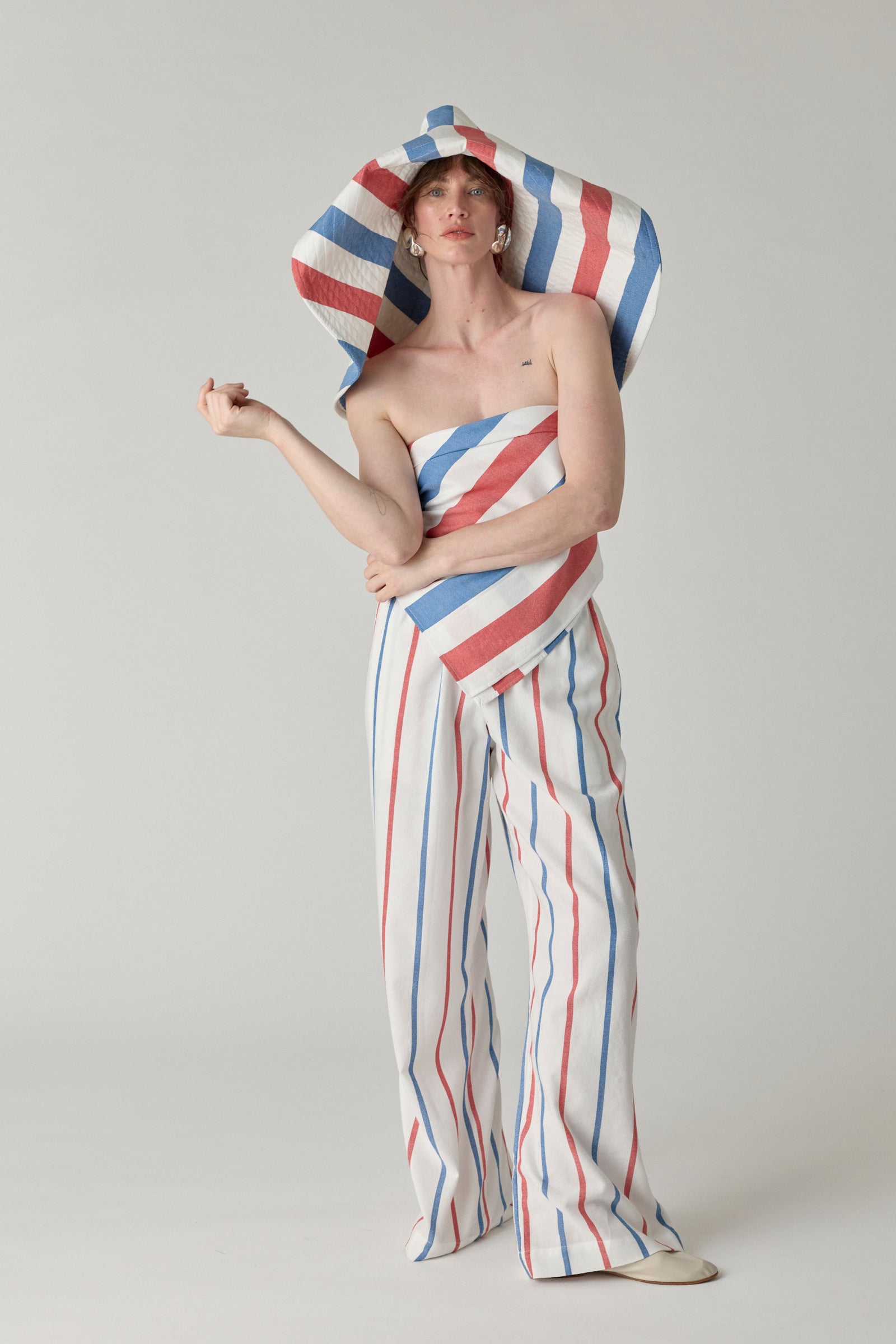 The Palazzo Pant - Blue/Red Stripe